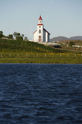 iceland church and lake photo
